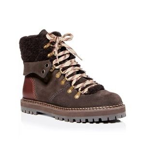 See By Chloe Dark Brown Lace-Up Ankle Booties